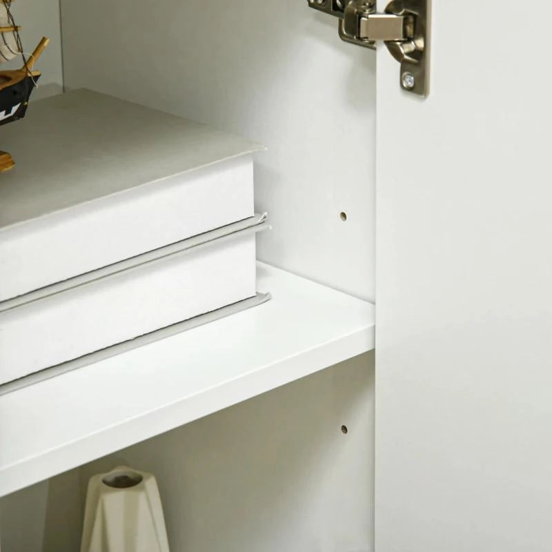 CREDENZA MODERNA IN LEGNO CON 3 CASSETTI E 2 ARMADIETTI A 2 LIVELLI, 90X32X80 CM, BIANCO