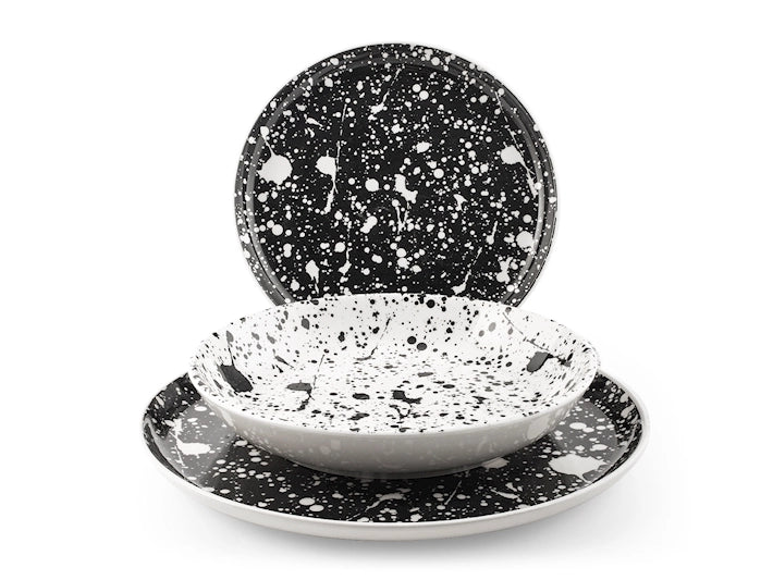 Servizio 18 pezzi tavola nordic noir in stoneware decorato bianco e nero.