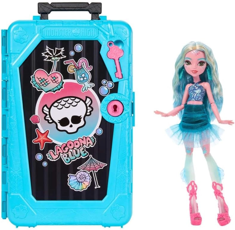 Monster High Segreti da Brivido - Lagoona Blue Destinazione Oasi di Gore-geous, set con bambola e valigia piena di 19 so