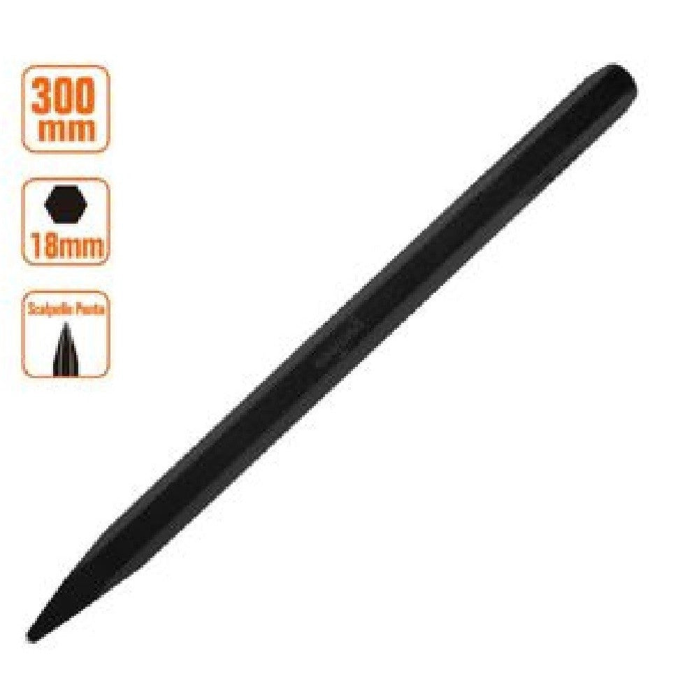 Trade Shop - Scalpello A Punta Attacco Esagonale In Acciaio 300x18mm Utilizzo Su Pietra 57021 -