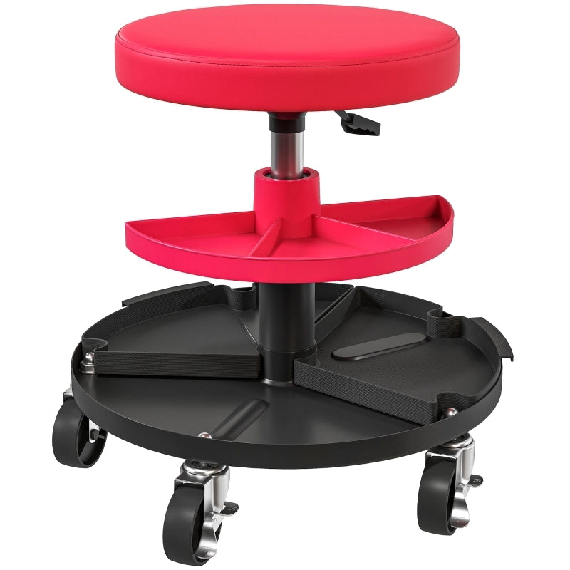 Sgabello da officina con ruote, altezza regolabile 40-51 cm, portata 135 kg, rosso