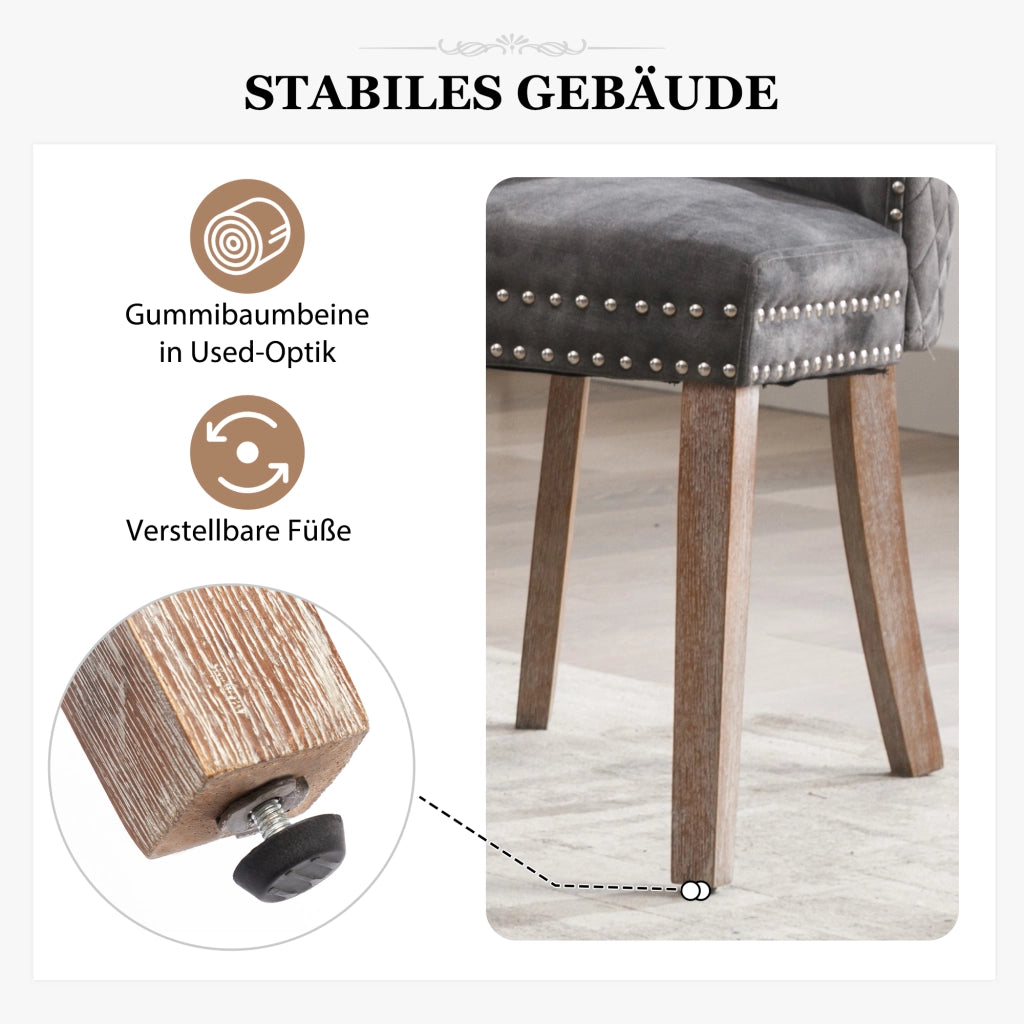 SEDIA da pranzo 53x46,5x95 cm grigia in velluto Set da 2 pezzi