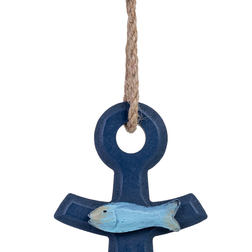 Figura decorativa da appendere a forma di ancora in legno blu, 20x1.5x33h cm