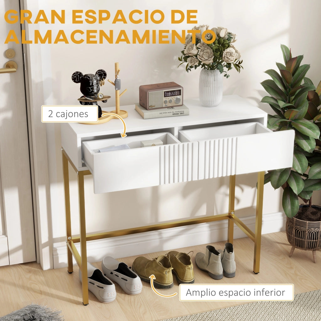 Consolle con cassetti e gambe in acciaio ¨C zephmum ¨C Bianco 80x31,5x75 cm
