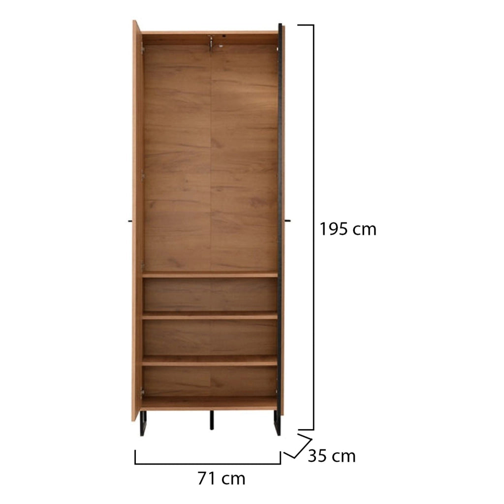 Armadio Camera da Letto Seriate, Guardaroba 2 Ante Appendiabiti, 70.5x194.5h cm Marrone Rovere Nodi
