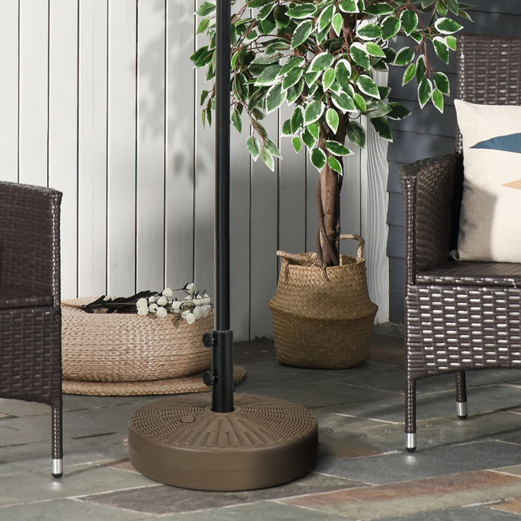 Base per Ombrellone con 2 Manopole Incorporate, in HDPE e Acciaio, ?51x36 cm, Marrone e Nero
