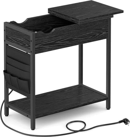 Cassettiera notturna con prese, compatta, con porte USB, con tasca, per soggiorno, camera da letto