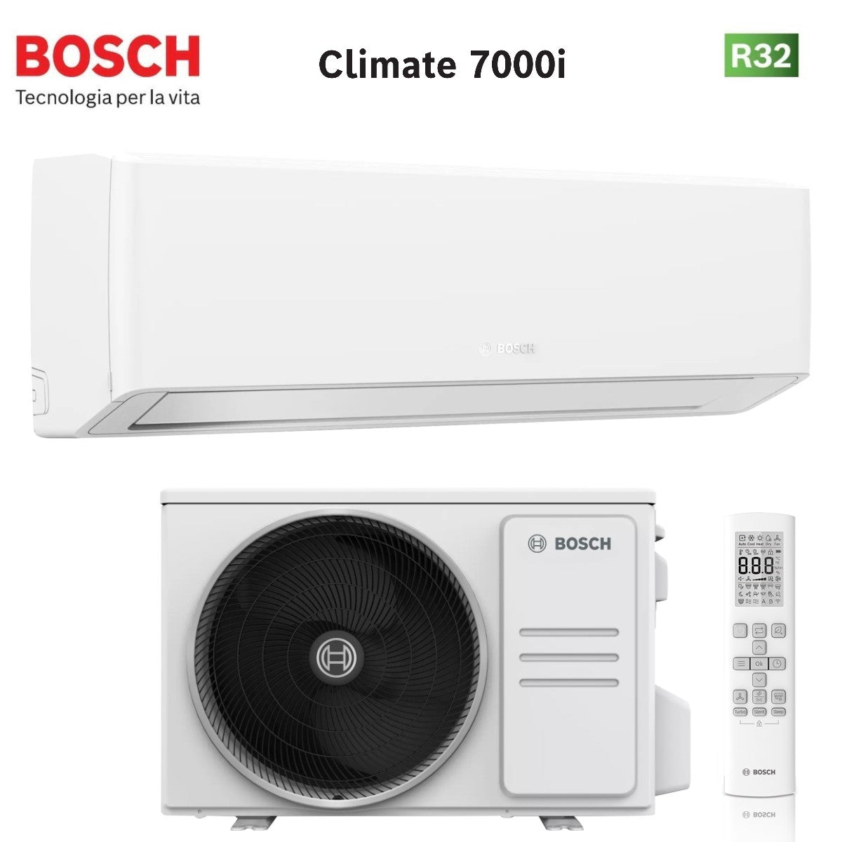 Condizionatore Bosch CLIMATE 7000i WHITE 7000 Btu CL7000I-SET 20 E R-32 Wi-Fi Integrato