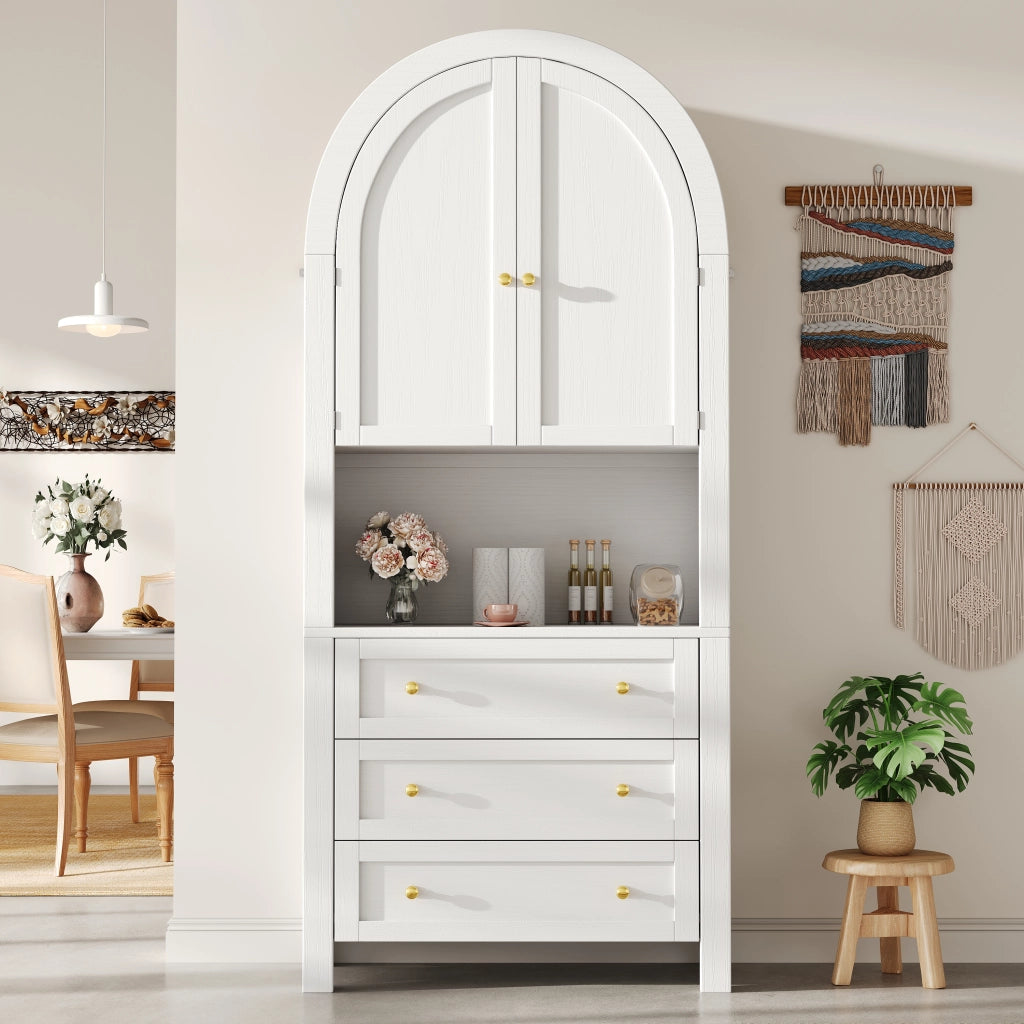 Armadio Contenitore con 2 Ante; 3 Cassetti e Vano a Giorno; Stile Moderno; in MDF; 70??35??180 cm; Bianco