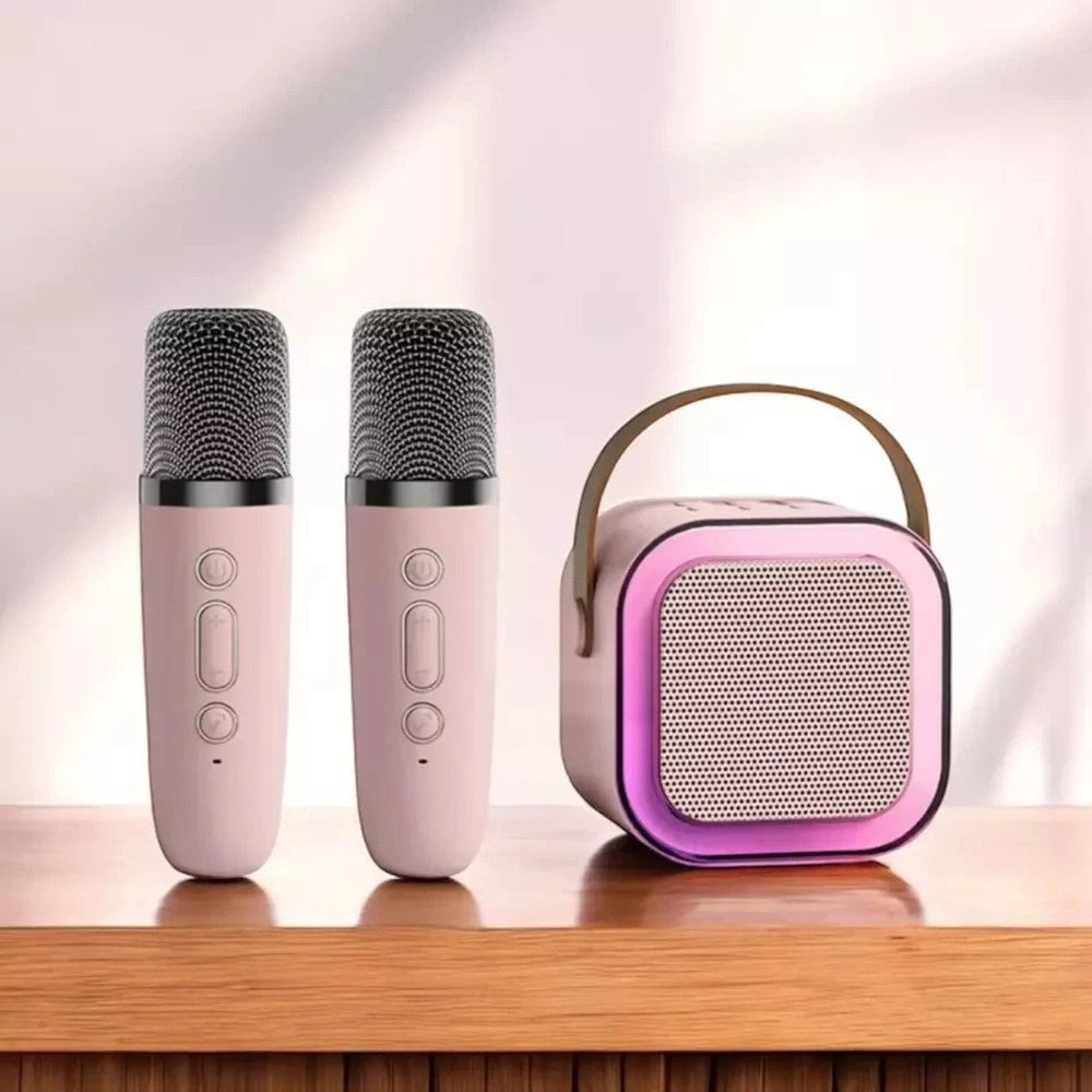 Trade Shop - Altoparlante Portatile Karaoke Con 2 Microfoni Wireless Luci Rgb Bluetooth -