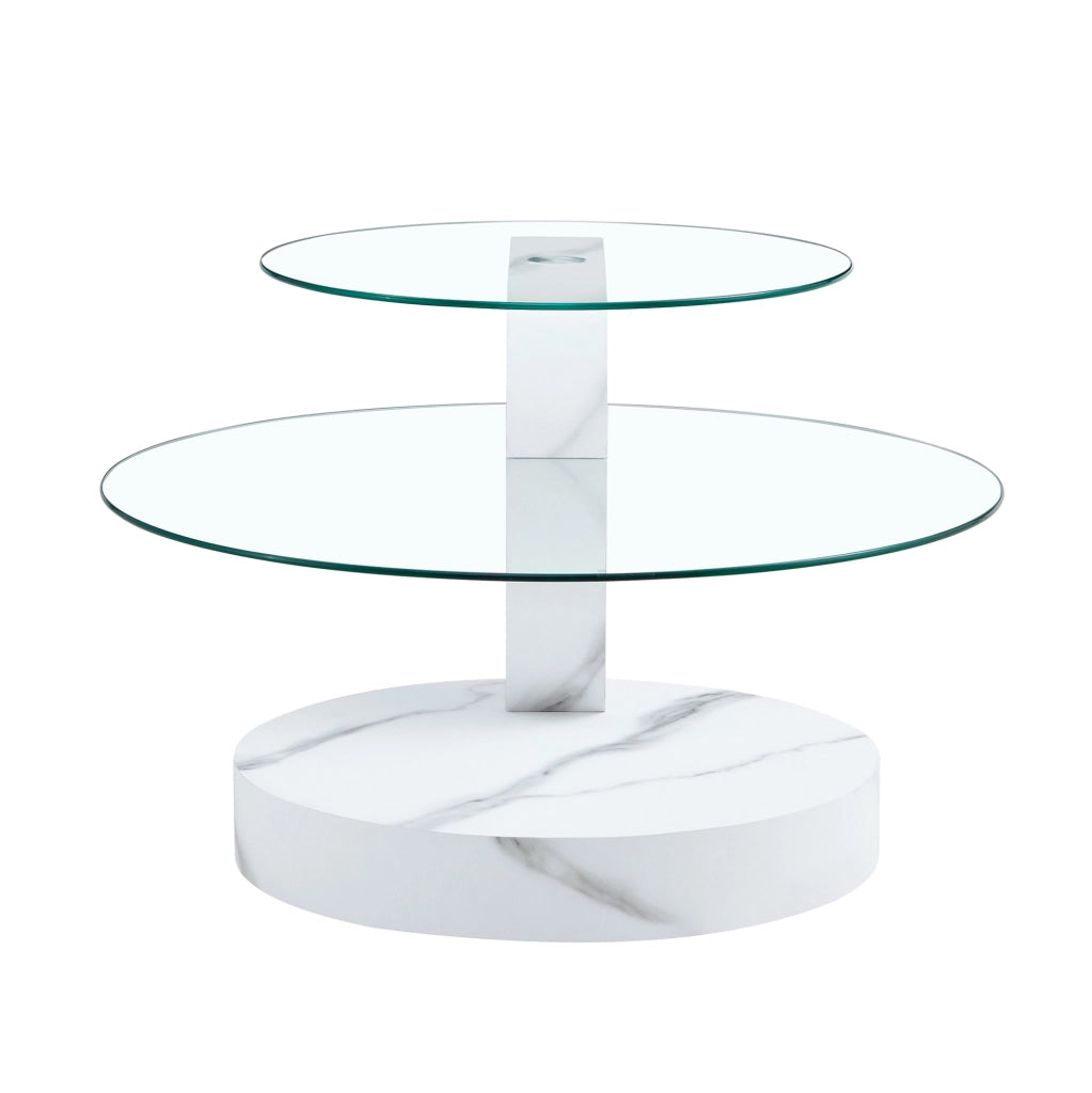 Tavolino basso 78;5x78;5 cm bianco MDF e vetro - ripiani multipli