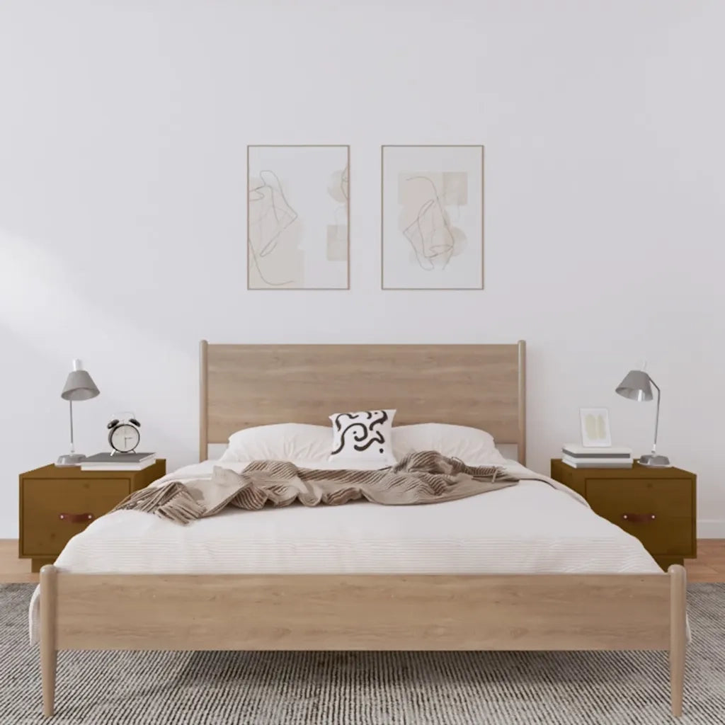 Set di 2 Comodini | Armadio da Notte | Mobiletto da notte ambra 40x34x35 cm in Legno Massello di Pino