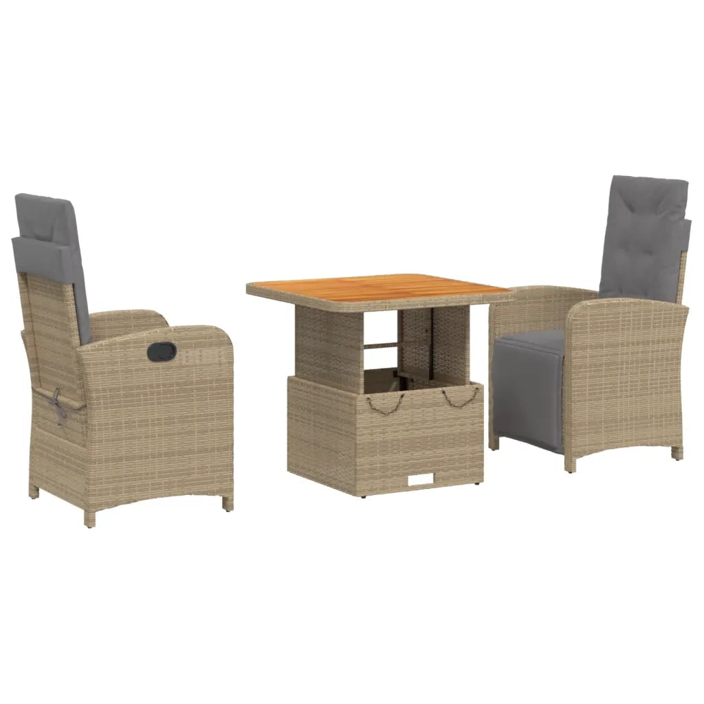 Set da Pranzo da Giardino 3 pz con Cuscini Beige in Polyrattan 3277363