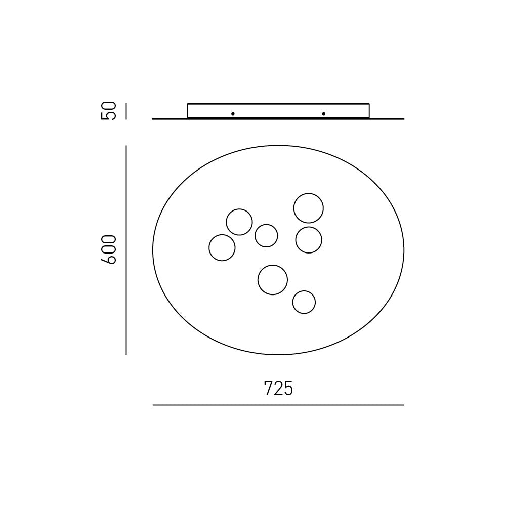 Plafoniera Luna in metallo bianco 72,5x60cm, 7 luci GX53 max 7x8W, IP20, design moderno rotondo, lampadine escluse
