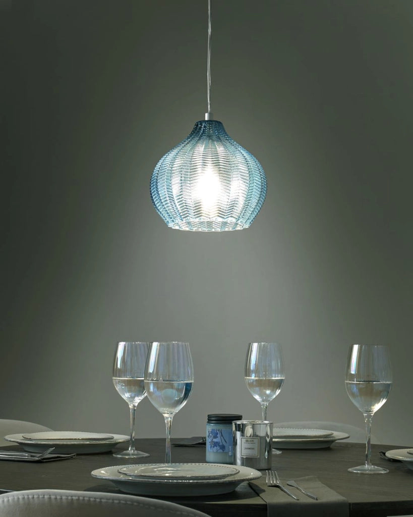 Lampada a sospensione con paralume in vetro blu Illuminazione retrò Luce a sospensione