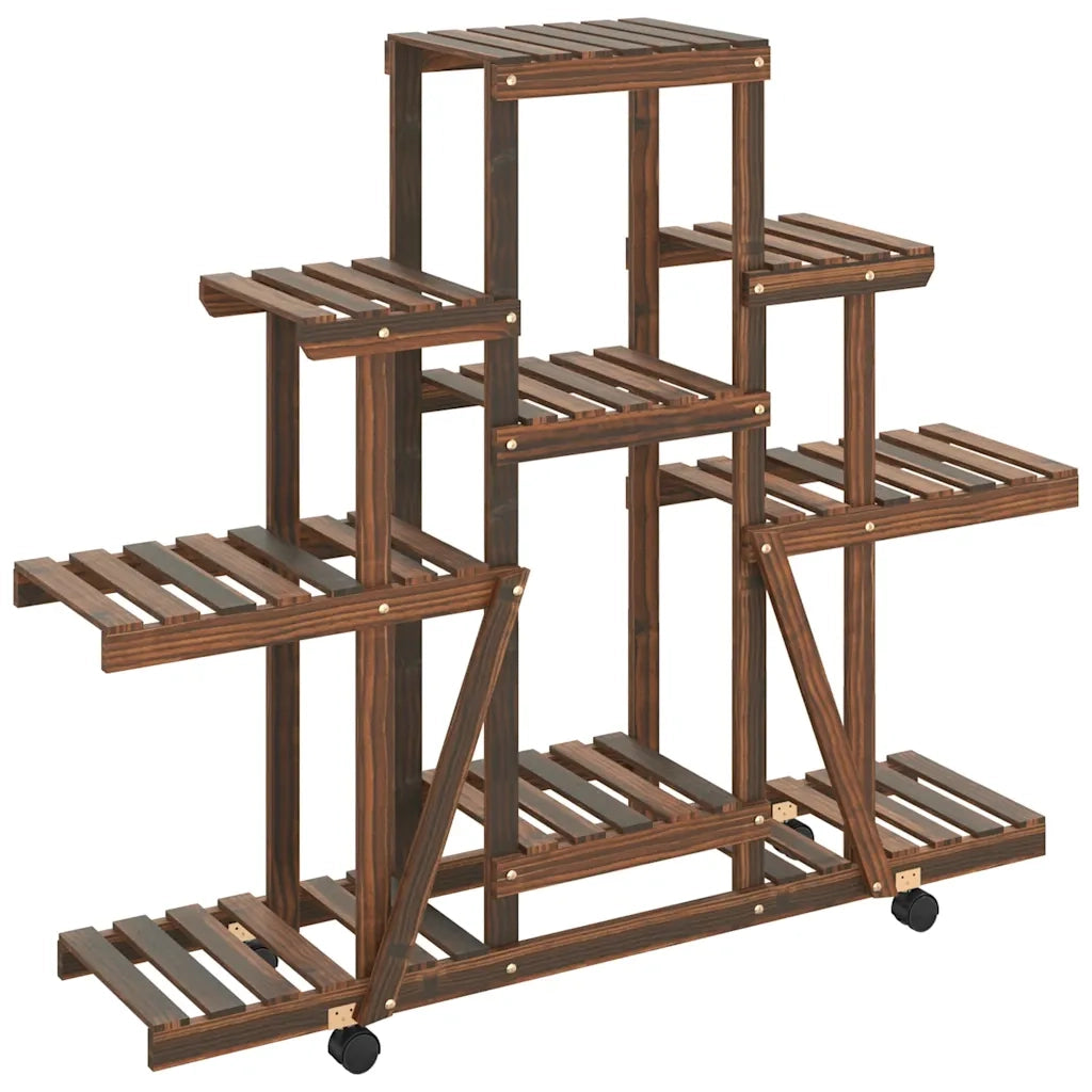 Portafiori con Ruote-Supporto per Piante Mobile-Rastrelliera per Fiori 110x25x101 cm in Legno Massello di Abete 877633