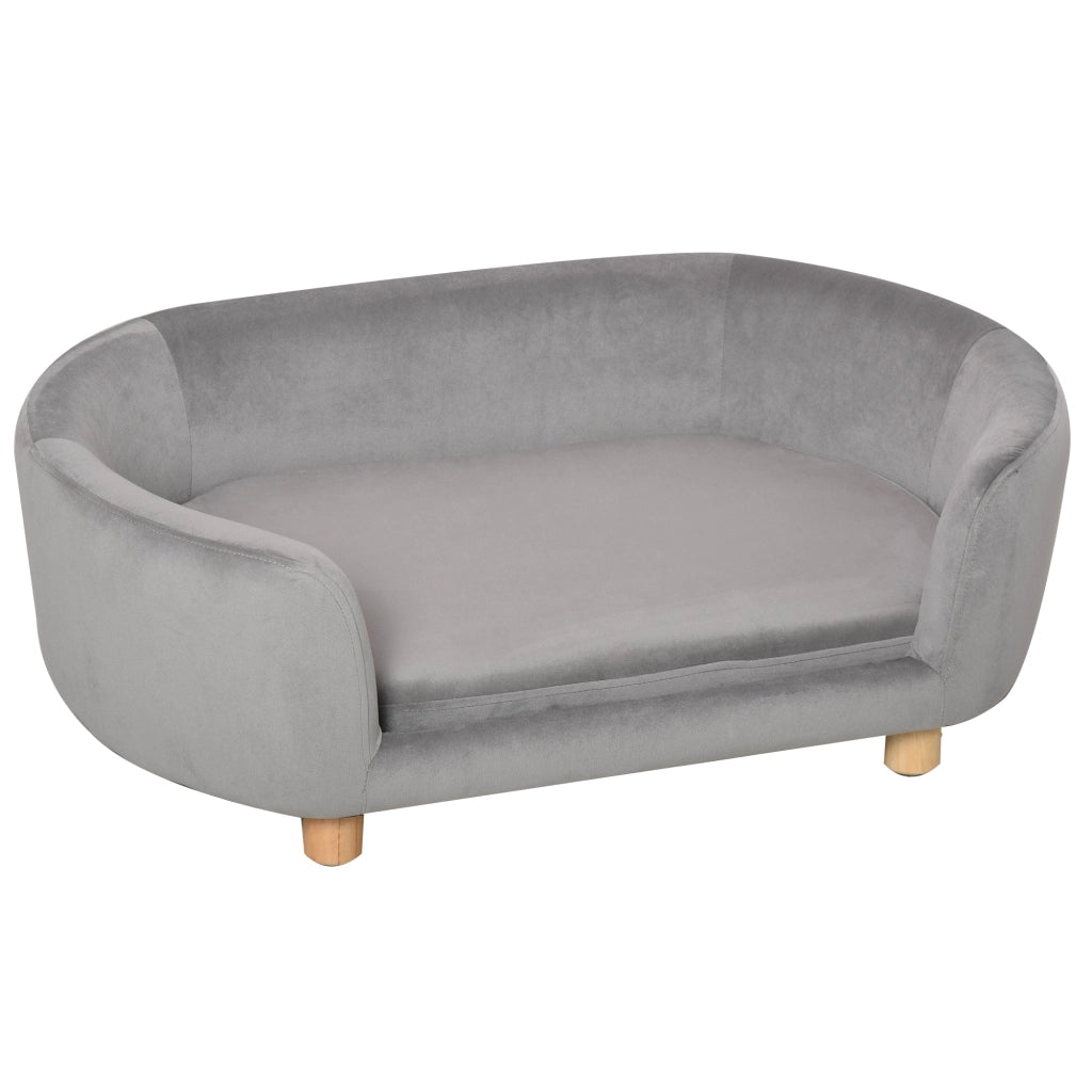 Letto per cani imbottito in velluto con schienale e cuscino ¨C zephmum ¨C 86x55x33 cm grigio chiaro