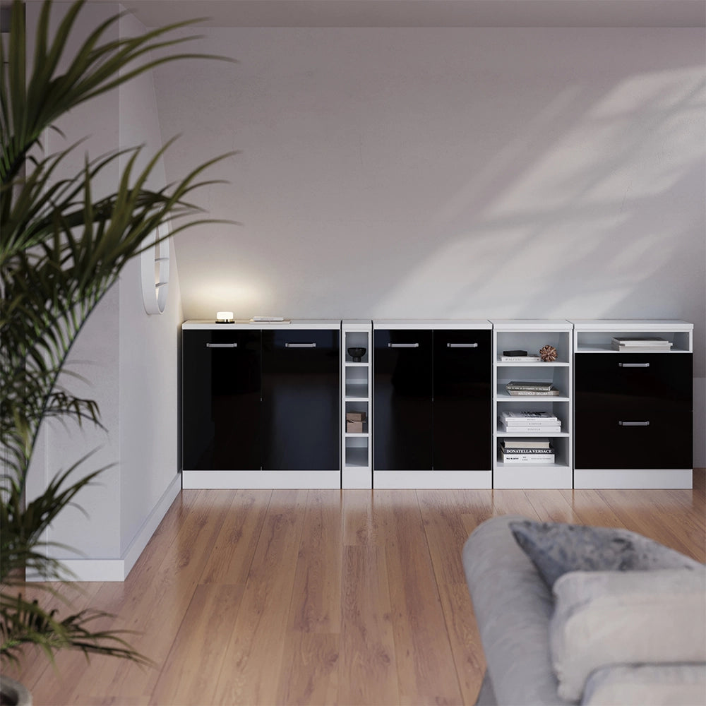 Set di mobili sottotetto Rion Nero lucido/Bianco 140 cm Set di 2 carcasse armadio profondità 60 cm Vicco