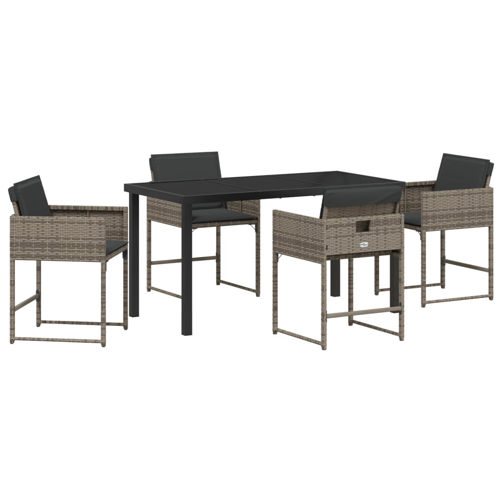Set da pranzo da giardino a 5 pezzi con cuscini grigio rattan PE