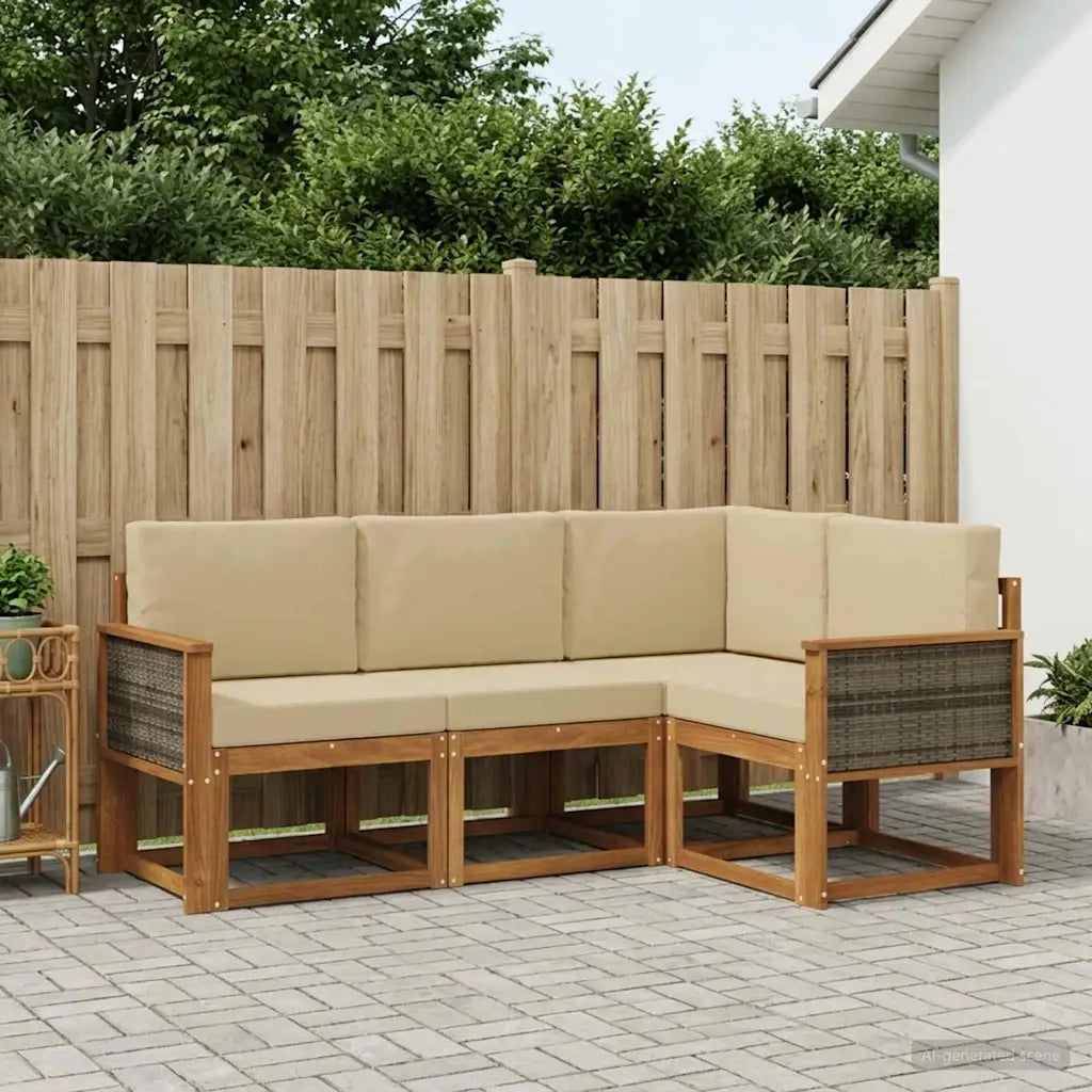Set di divani da esterno 4 pcs Naturale e Beige Poliestere