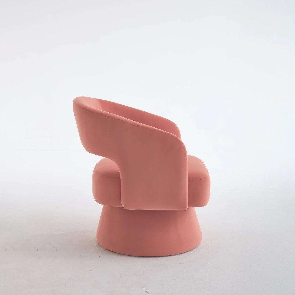 Poltrona girevole moderna in ciniglia rosa con base stabile e seduta imbottita