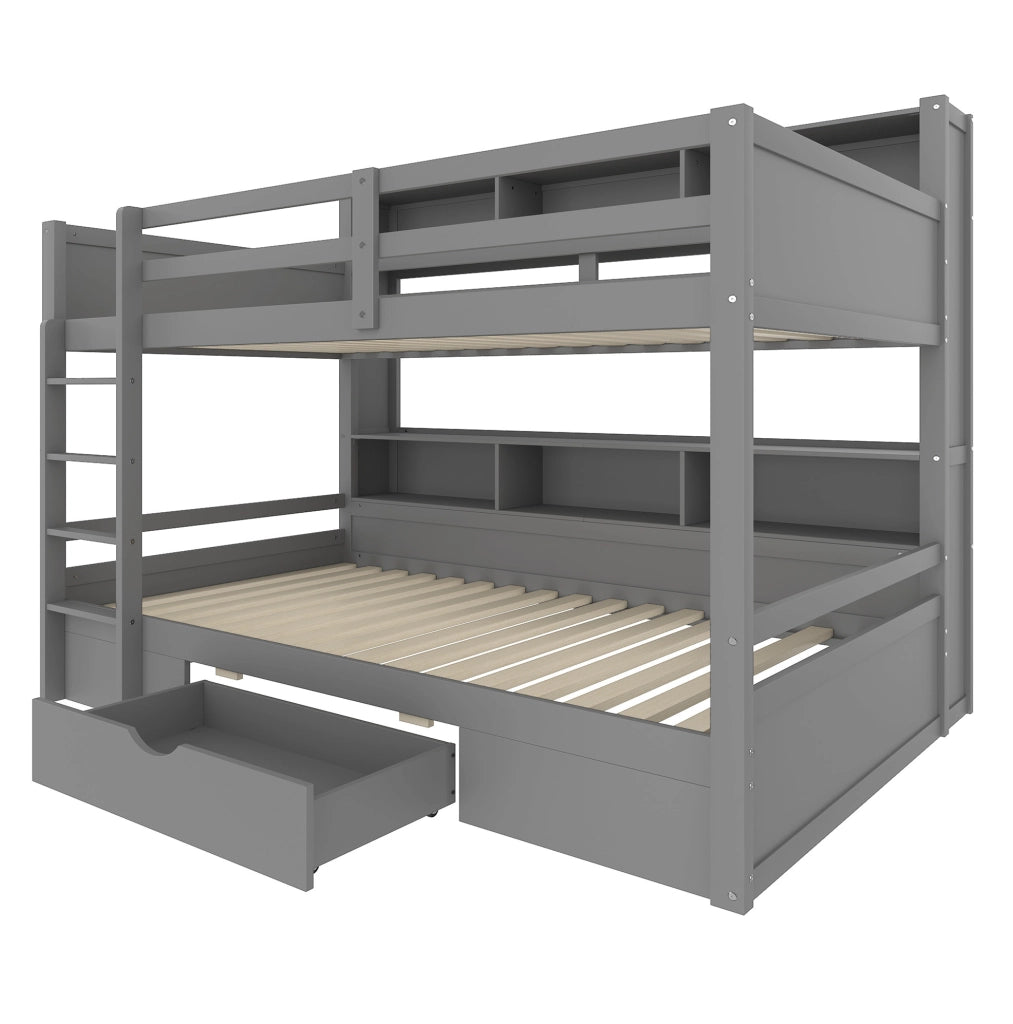 Letto a castello 90x200 cm grigio con cassetto e ripiani