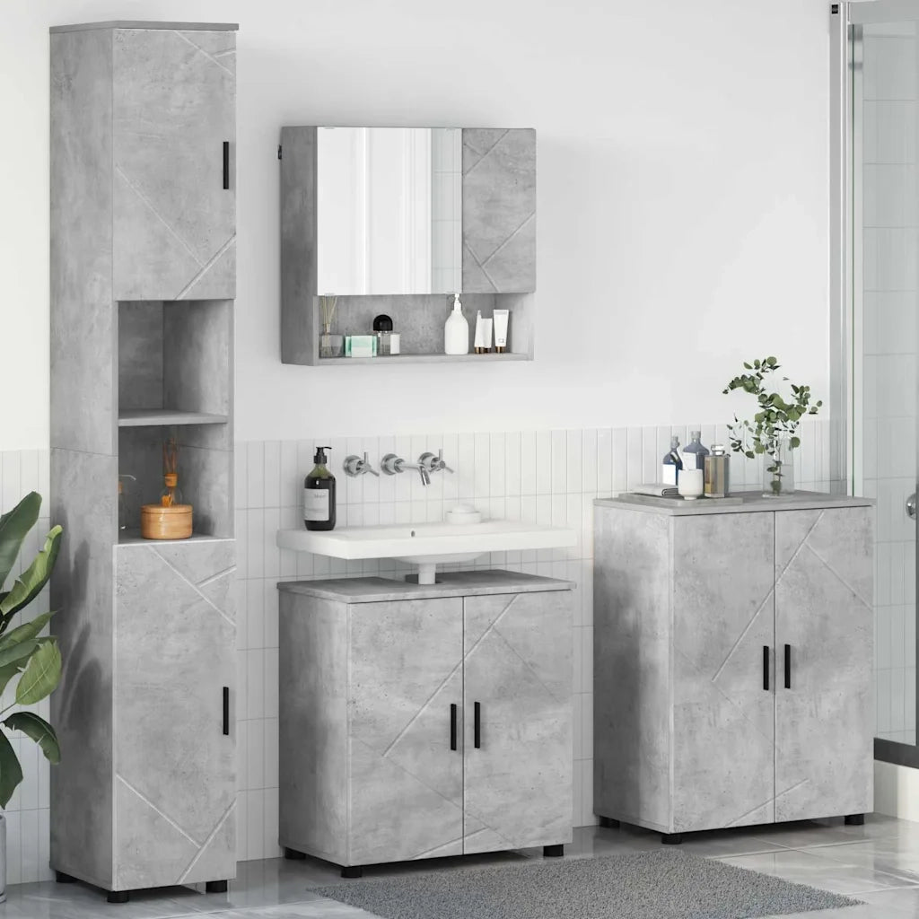 Set di mobili per il bagno con porta 4 pcs Grigio cemento