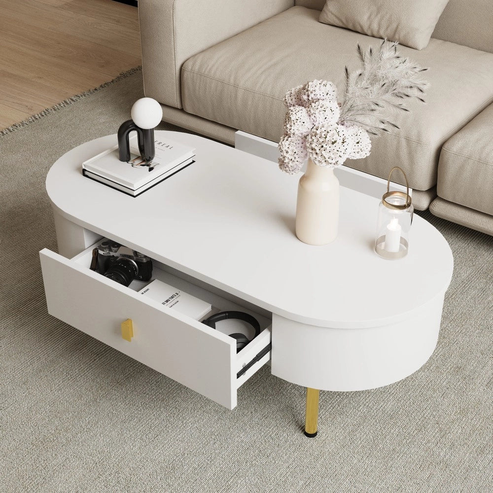 Tavolino da Caff¨¨ con Cassetti ¨C MINIMAL ¨C Gambe Dorate, Angoli Curvi