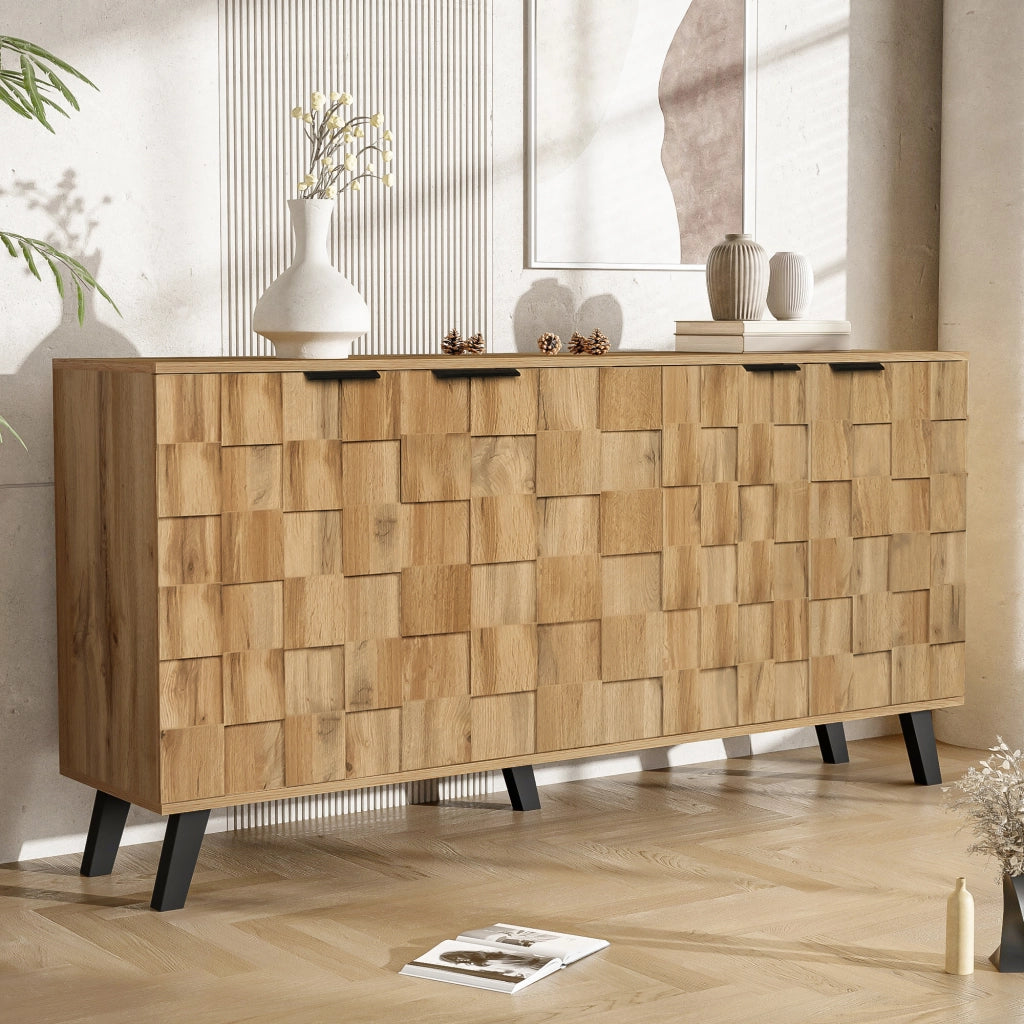 Credenza con 4 ante e ripiani regolabili, motivo geometrico, per soggiorno, sala da pranzo e camera
