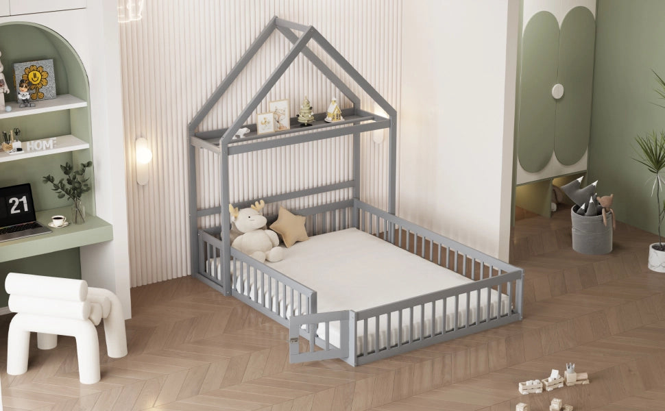 Letto per bambini grigio con funzione contenitore e rete a doghe in legno massello 140x200 cm