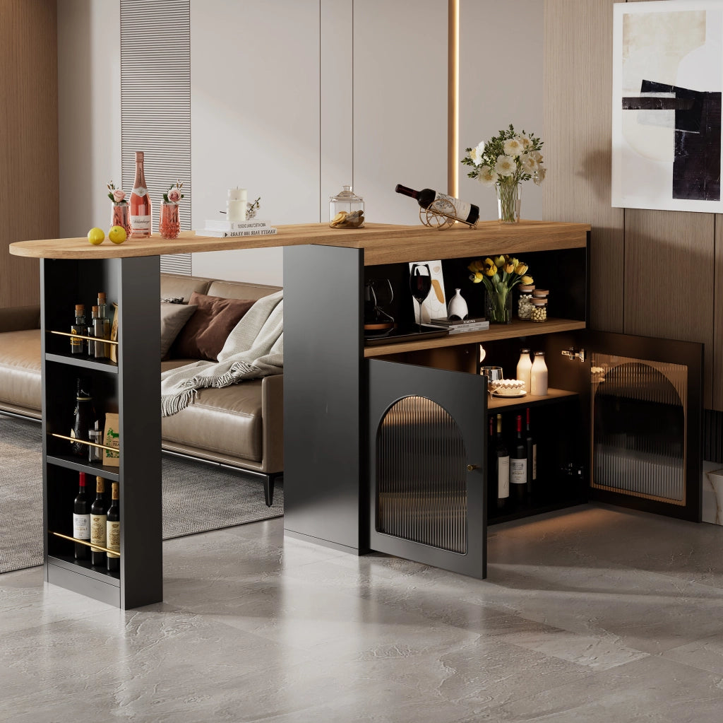 Tavolo bar estensibile girevole con LED e contenitore nero
