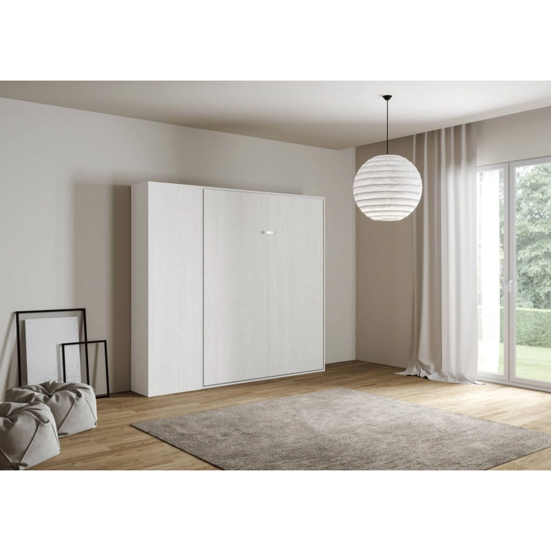 Letto a scomparsa 120 verticale Kentaro con colonna - Bianco Frassino