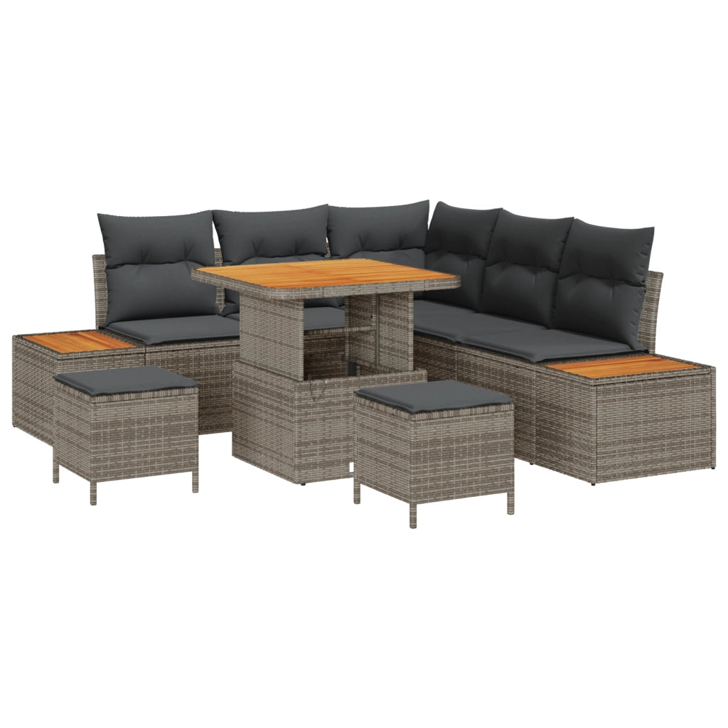 Set Divano Giardino 8 Pezzi con Cuscini Grigio Polyrattan Acacia