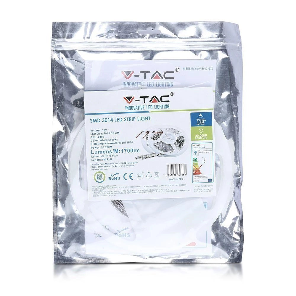 V-TAC striscia LED SMD3014 18W/m 4000K 1700lm IP20