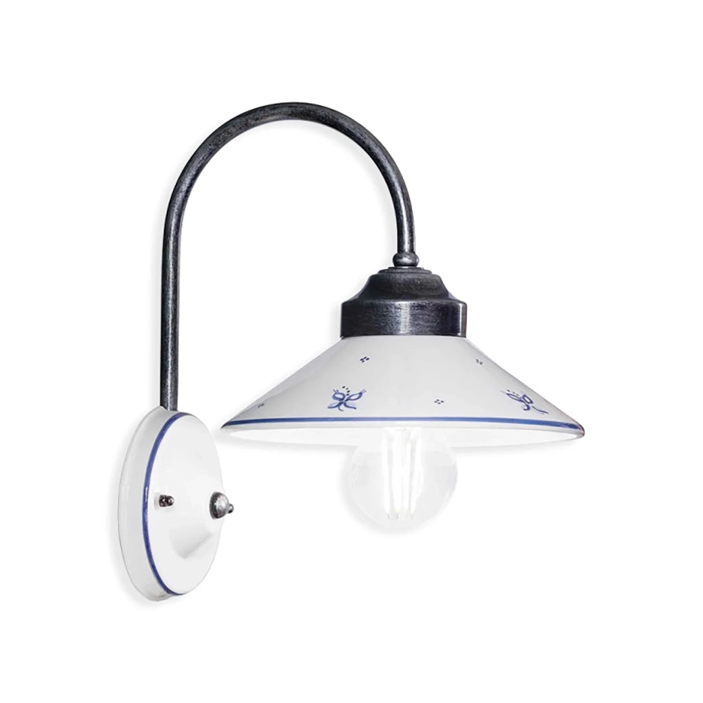 Applique Classica Asti Ottone E Ceramica Nero Sfumato Argento 1 Luce E27