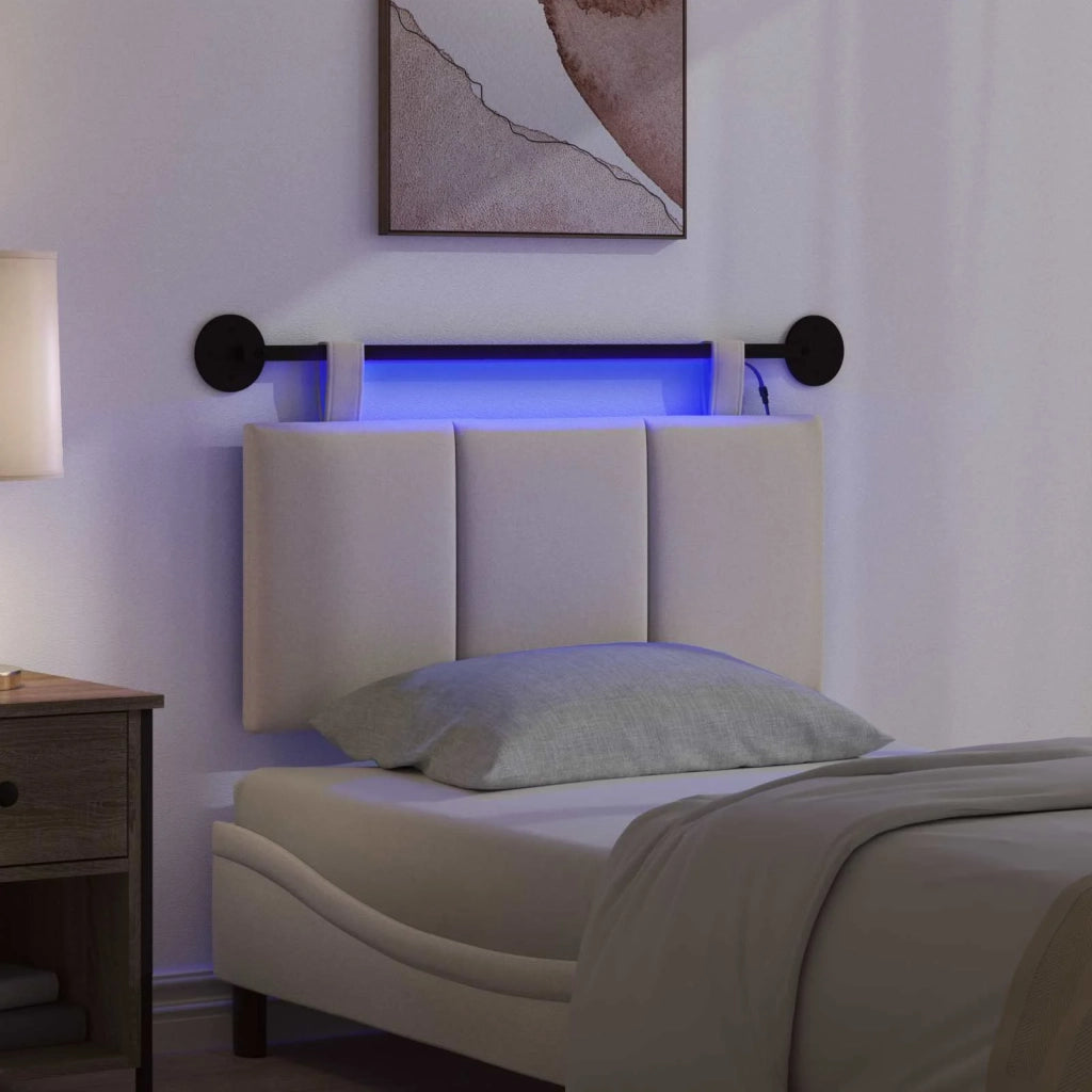 Testiera sospesa Con luce LED Crema Tessuto