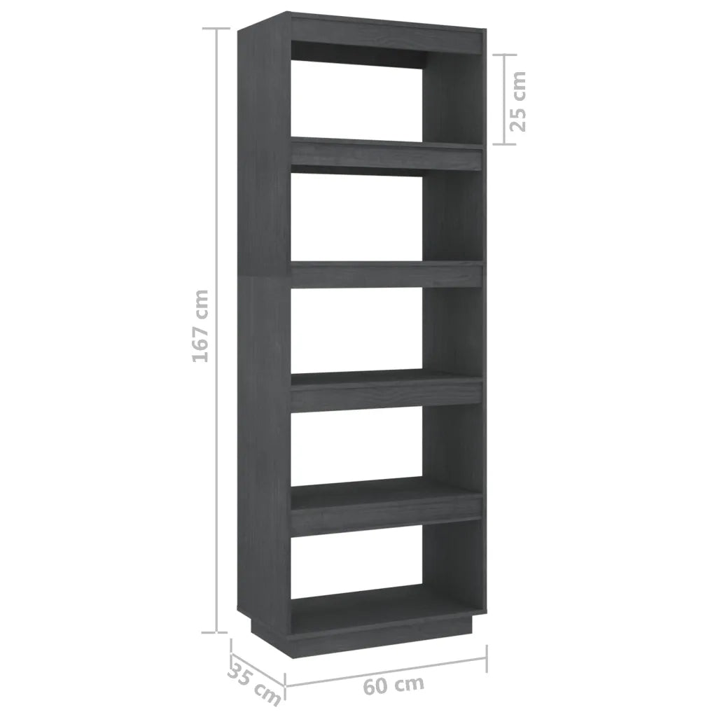 Libreria Divisorio-Scaffale per Libri-Mobile di Stoccaggio Grigio 60x35x167cm in Legno Massello di Pino