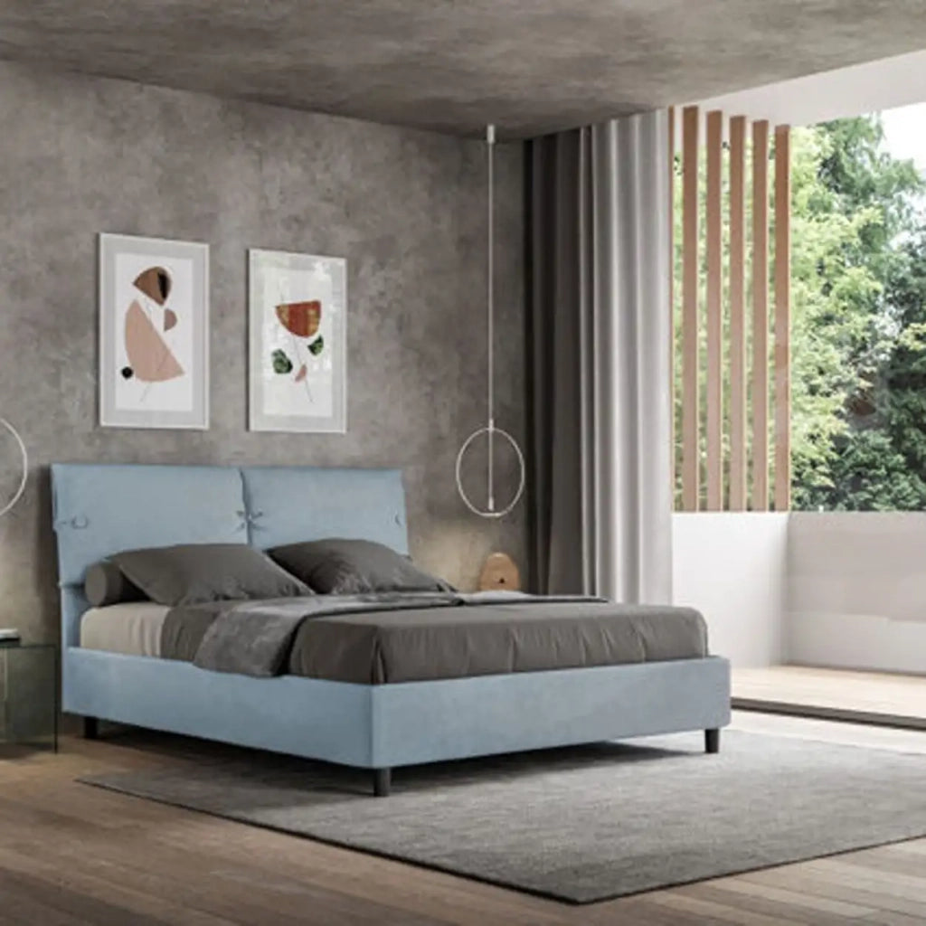 Letto matrimoniale con rete imbottito 160x210 microfibra azzurro Sleeper