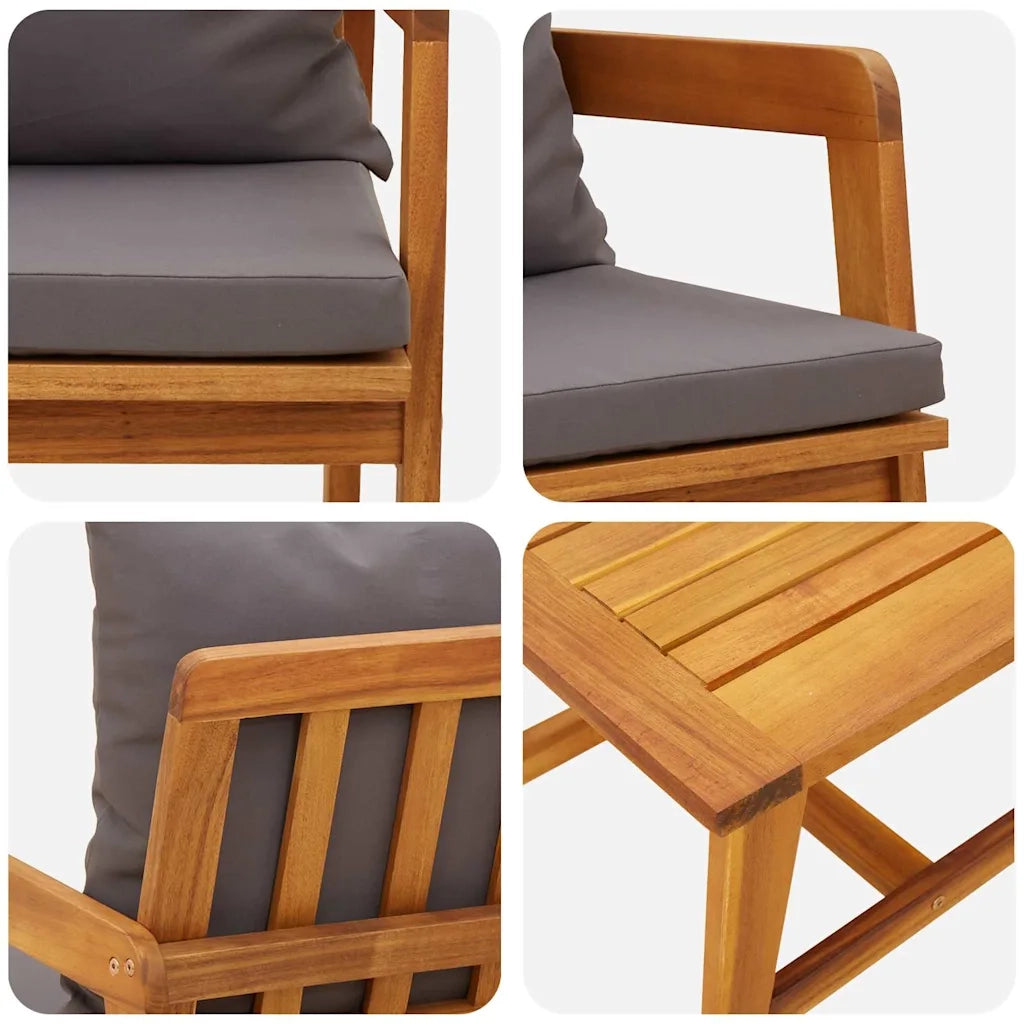 Set bistrot con cuscino 3 pz | Set Salotto da Giardino Marrone Legno di Acacia Massello