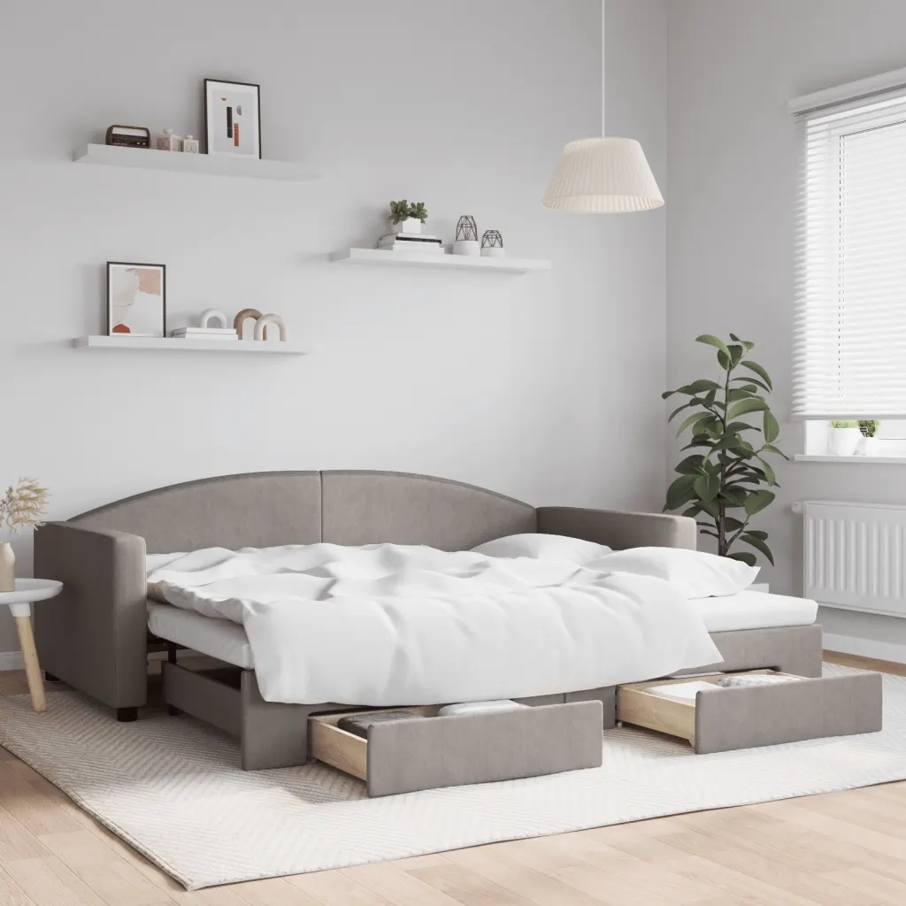 Divano letto | Sof¨¤ letto | Letto singolo Estraibile con Cassetti Tortora 90x200 cm Tessuto