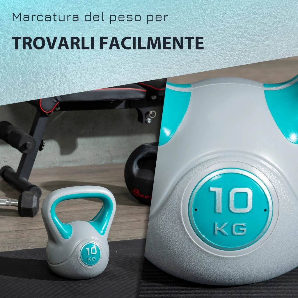EasyComfort Kettlebell 10kg in PU e Sabbia con Base Piatta e Impugnatura per Stacchi, Squat e Sollevamenti, 22x16x26 cm, Verde Scuro