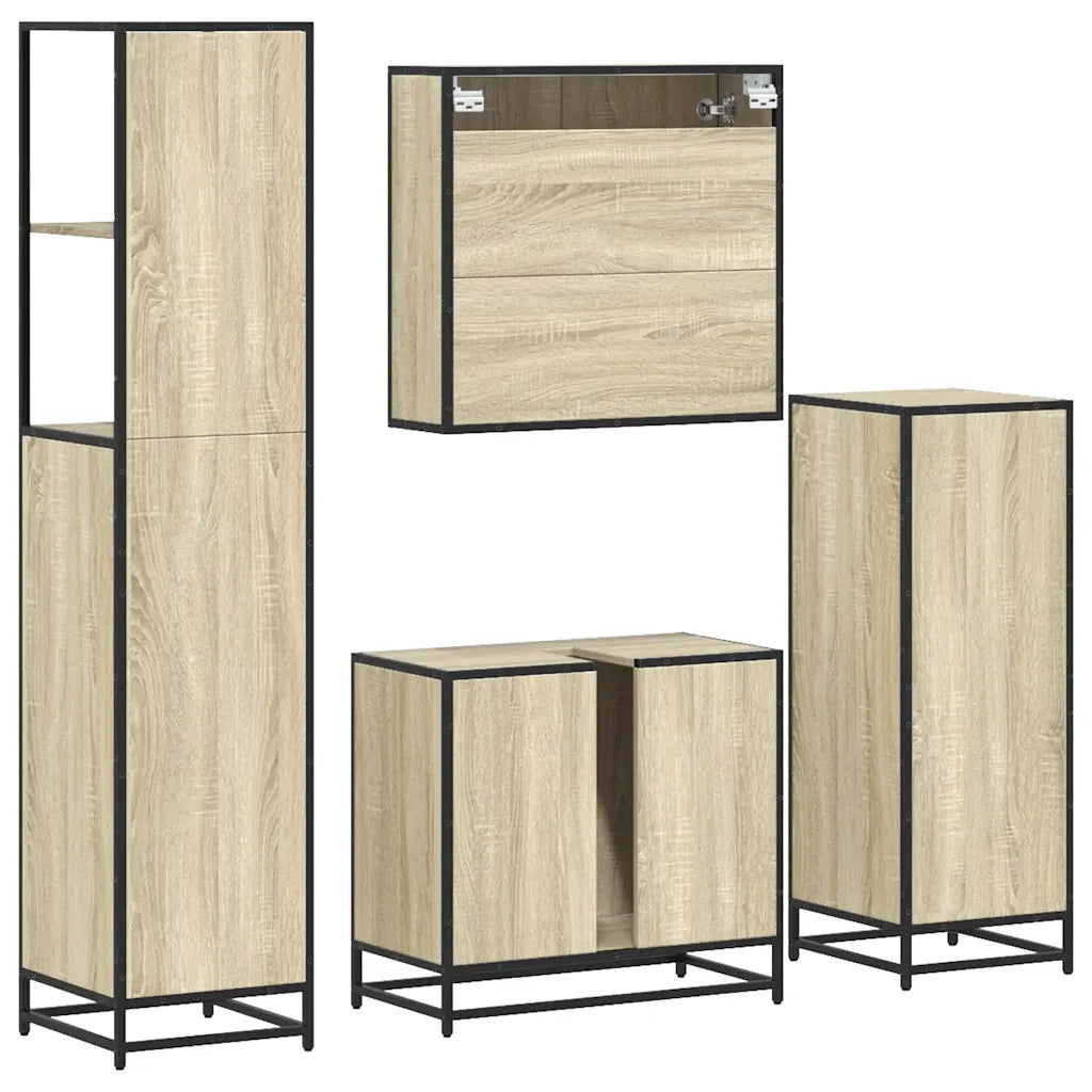 Set Mobili da Bagno | Armadio da bagno 4 pz Rovere Sonoma in Legno Multistrato