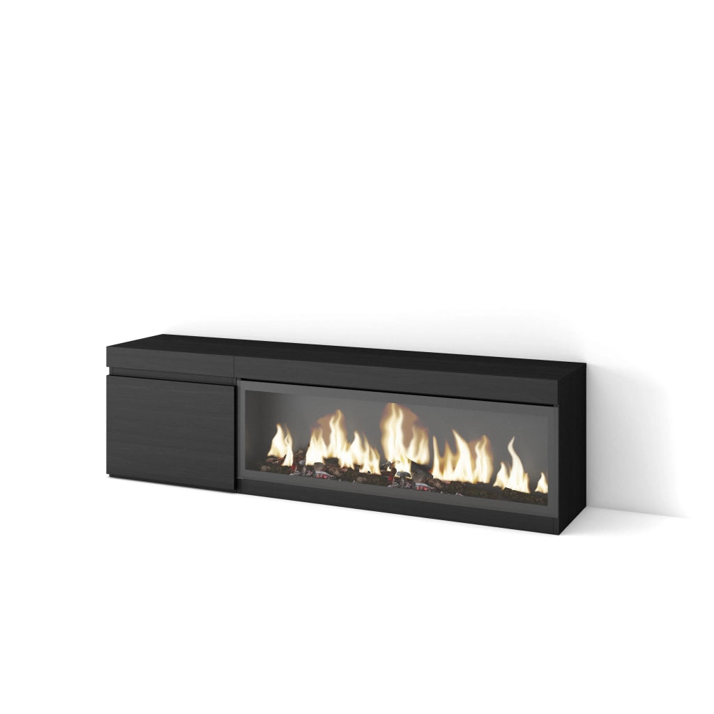 Mobile TV Soggiorno, 158x35x45cm, Per TV fino a 65", Camino elettrico XXL, Nero RF3244