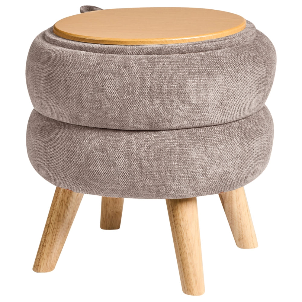 Pouf in ciniglia tortora 40 x 41 cm con sgabello portaoggetti Design moderno