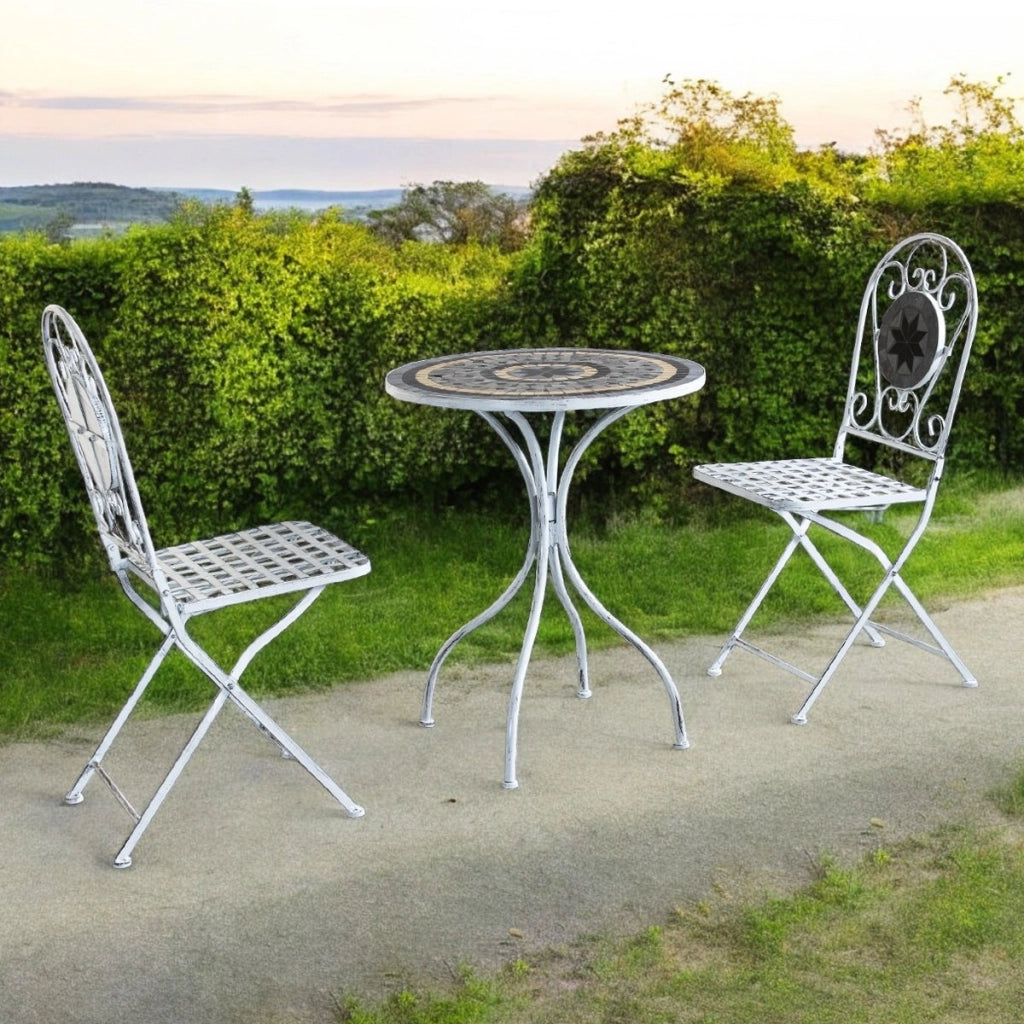Set tavolo con 2 sedie stile provenzale in Acciaio Cemento cm 60x60x72 - BRETT
