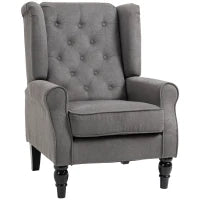 Poltrona da Salotto Stile Francese con Gambe in Legno e Cuscini Sfoderabili, 74x86x102 cm, Grigio