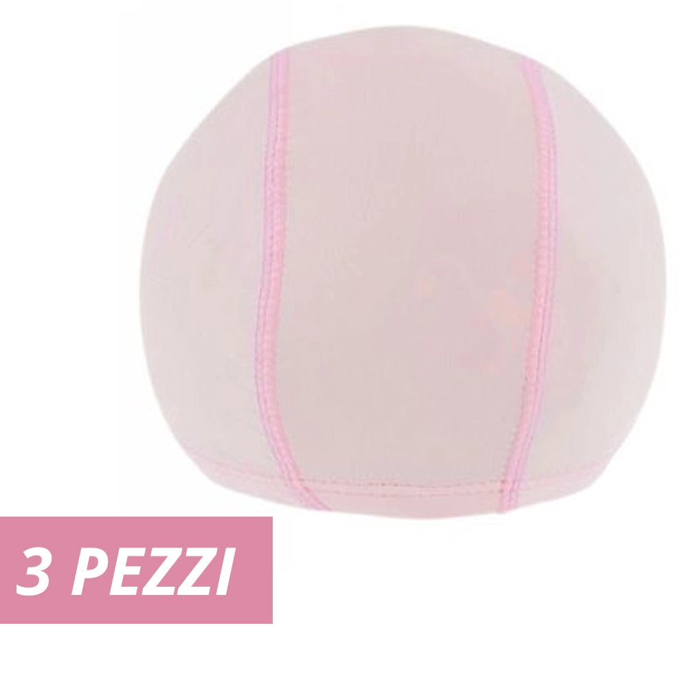 Trade Shop - 3 Pz Cuffia Piscina Mare Nuoto Pressata Monocolore Rosa Con Fascia Elastica 2 Cm -