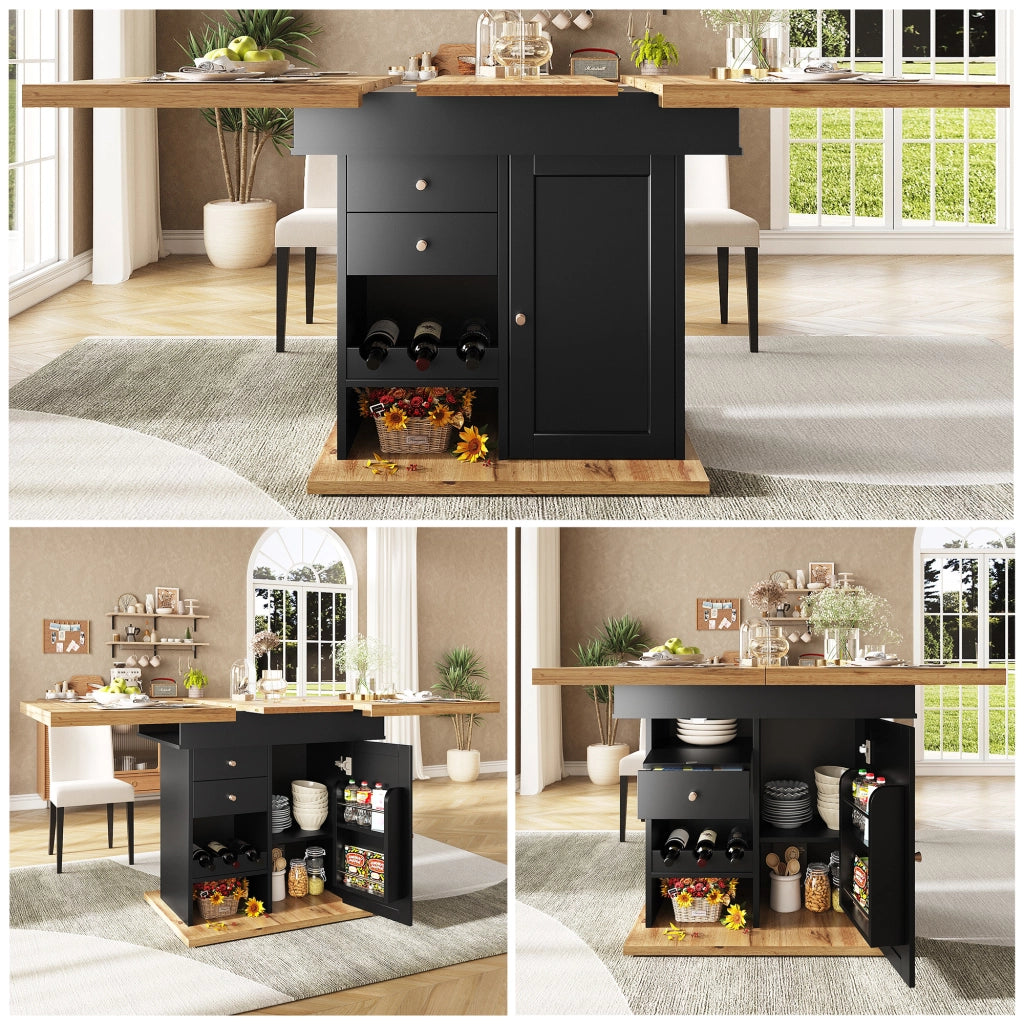 TAVOLO DA PRANZO ALLUNGABILE 110-140x80 cm Nero e Naturale con contenitori