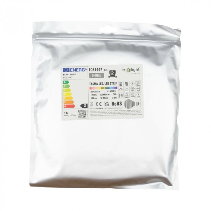 Striscia LED COB digitale 12V RGB+4000K 5m Ecolight