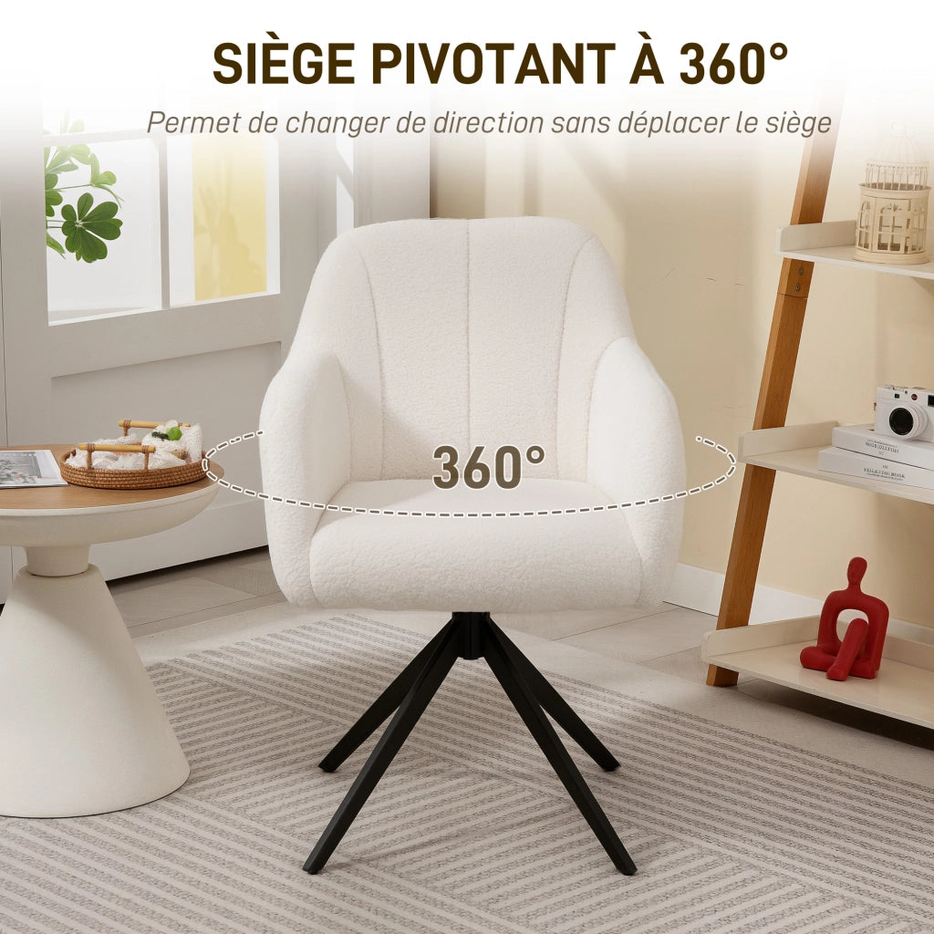 Poltrona girevole reclinabile imbottita tessuto effetto polare ¨C Zephmum ¨C Bianco